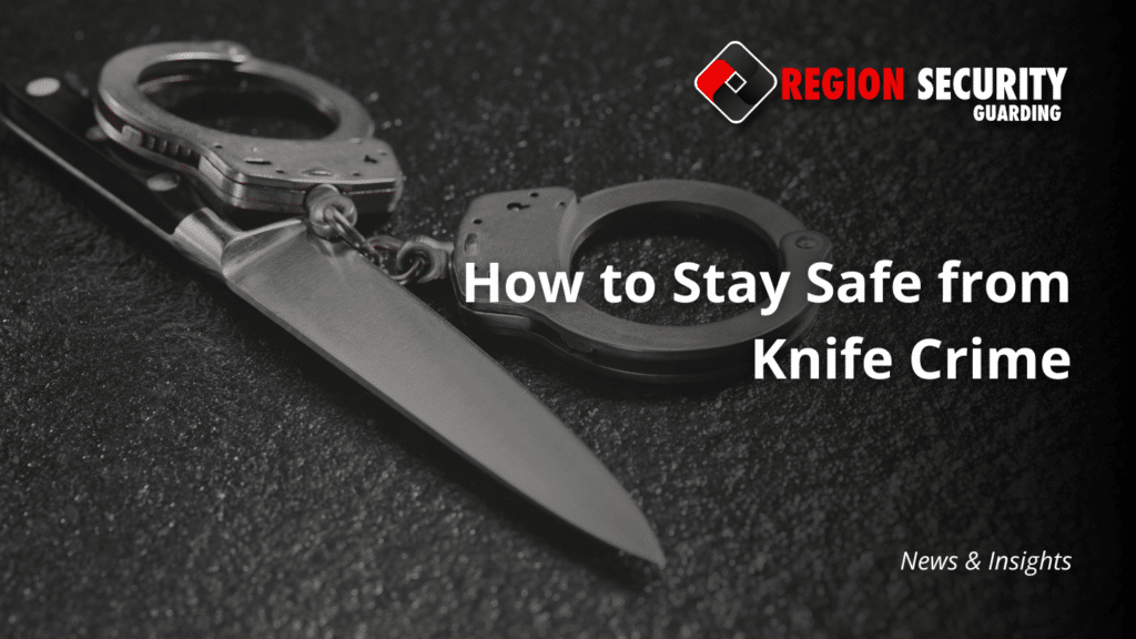 A picture of a knife and handcuffs, overlaid with text that says "How to Stay Safe from Knife Crime"