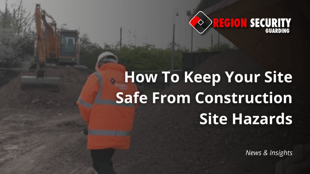 A construction worker in a hard hat and high-visibility jacket near a digger, highlighting construction site hazards.
