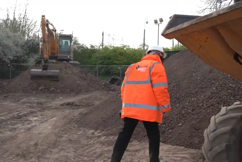 A Loughborough construction security guard patrolling a active site