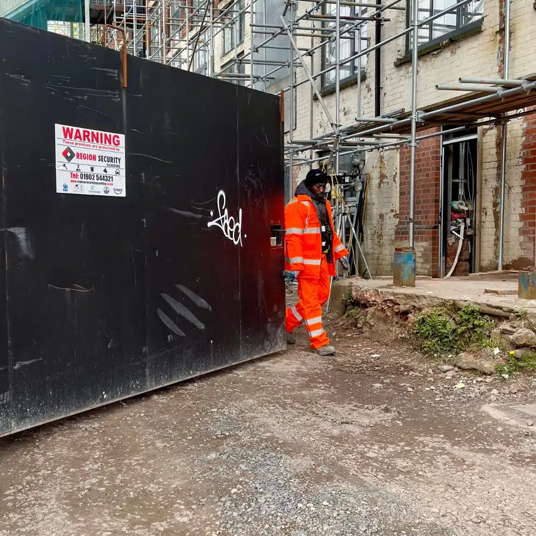 Construction security in Mansfield by a uniformed Region Security Guard conducting on-site patrols