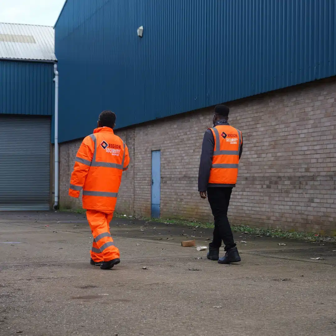 Manned guarding officers patrolling outside a warehouse in Hartlepool