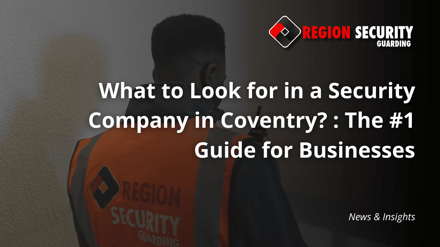 One of our security company in Coventry guards with a radio, seen from behind, wearing a high-visibility vest