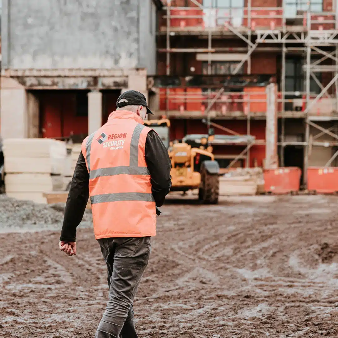 Our security guard patrolling a site for construction security Leicester services