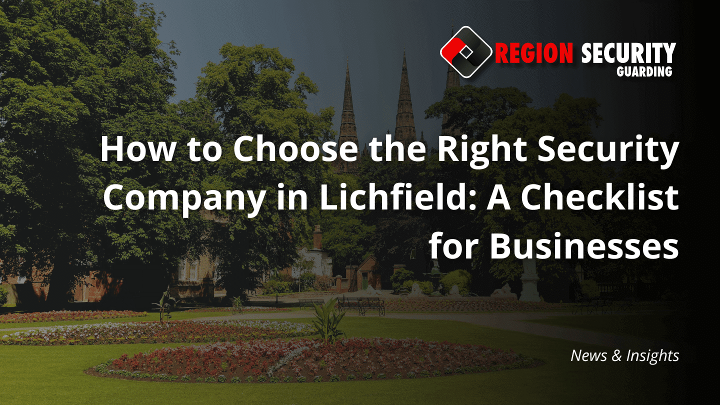 Security company in Lichfield blog cover with Cathedral spires and a landscaped public park