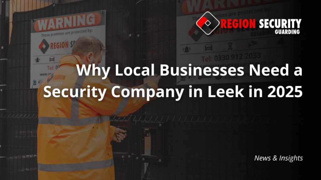 A gate at a commercial site is being secured by a guard from our security company in Leek