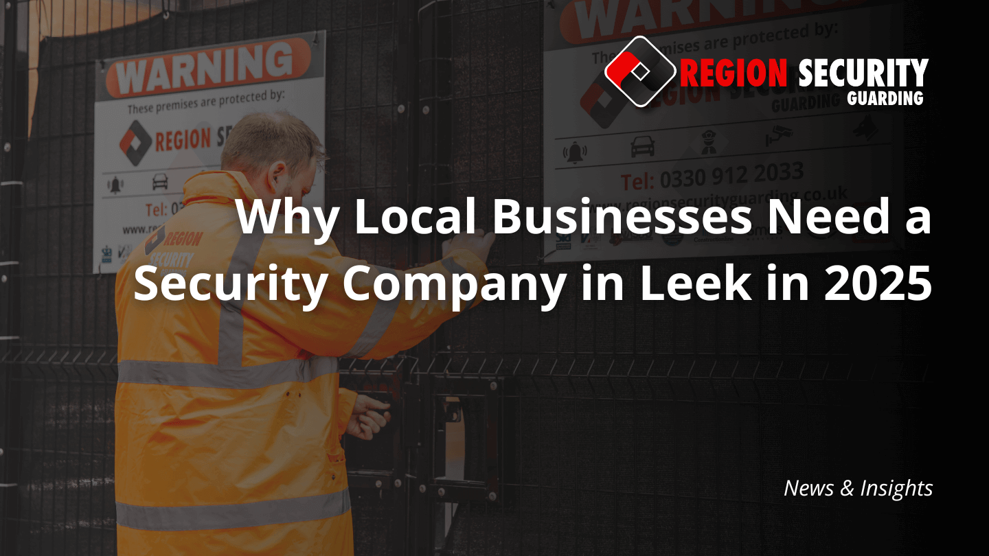 A gate at a commercial site is being secured by a guard from our security company in Leek