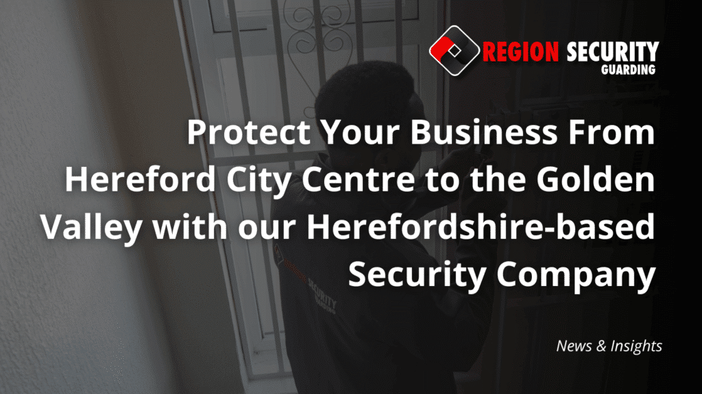 A security guard from our Herefordshire-based security company is seen securing the door of a building