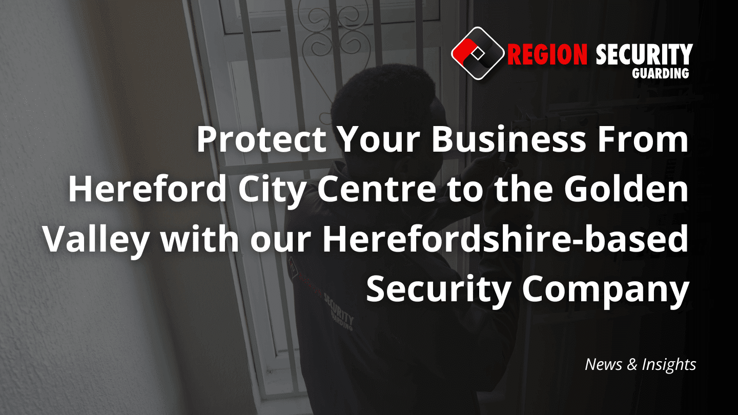 A security guard from our Herefordshire-based security company is seen securing the door of a building