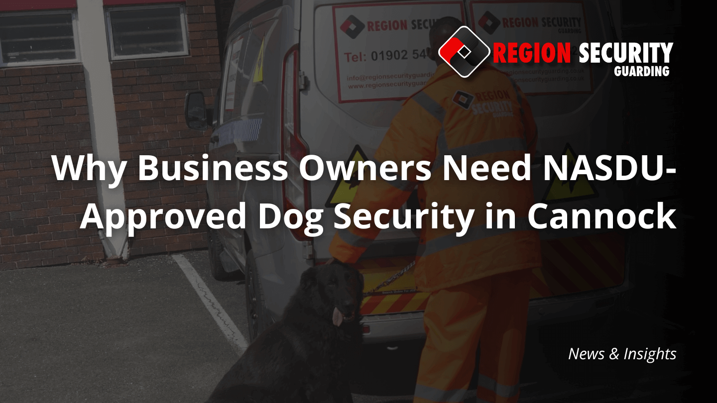 Dog security in Cannock with Region Security Guarding handler and black patrol dog beside security van