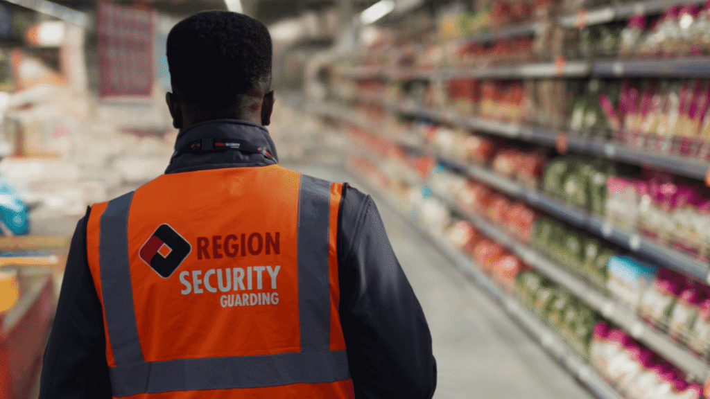 One of Region Security Guarding's retail security guards Worcester patrolling a store aisle