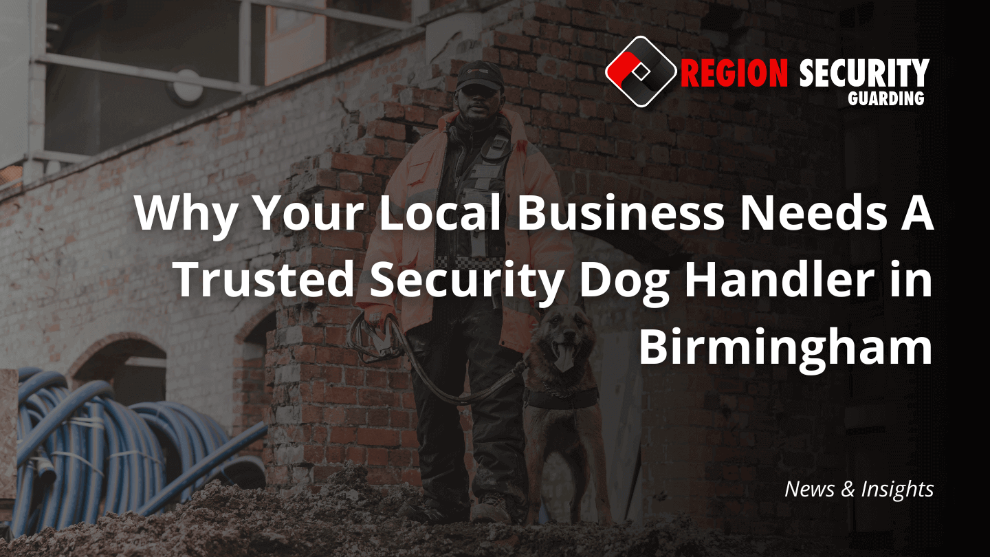 Security dog handler in Birmingham on patrol, offering professional dog security services