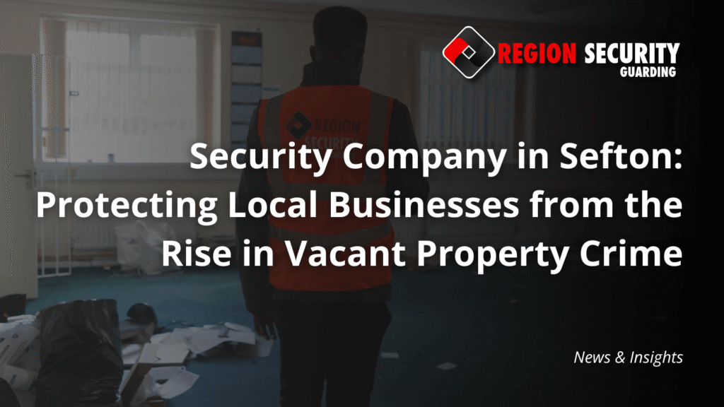 A guard from a security company in Sefton is on patrol inside a commercial property to prevent trespassing and vandalism