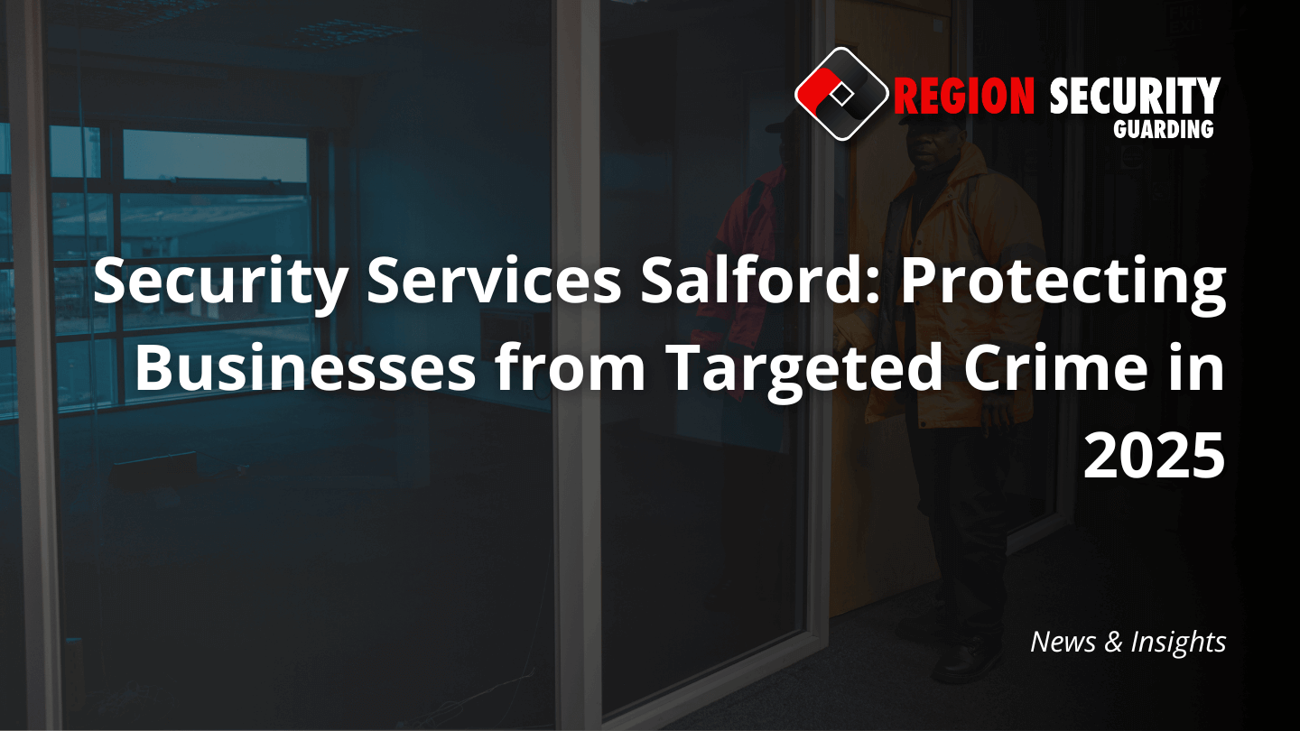 A guard providing security services Salford is shown on duty in a commercial building