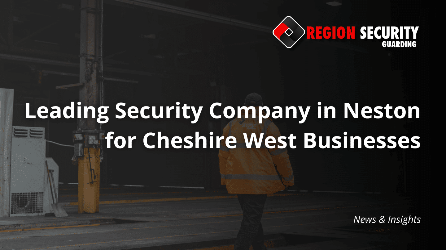 A professional security guard in a high-visibility jacket is patrolling a industrial premises for the security company in Neston.