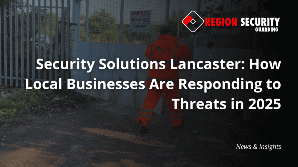 A security guard on patrol at an industrial gate, representing security solutions Lancaster.