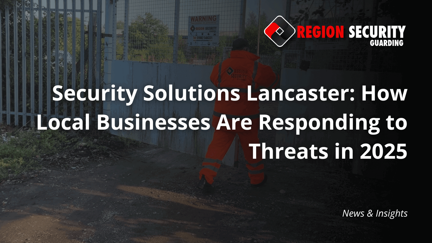 A security guard on patrol at an industrial gate, representing security solutions Lancaster.