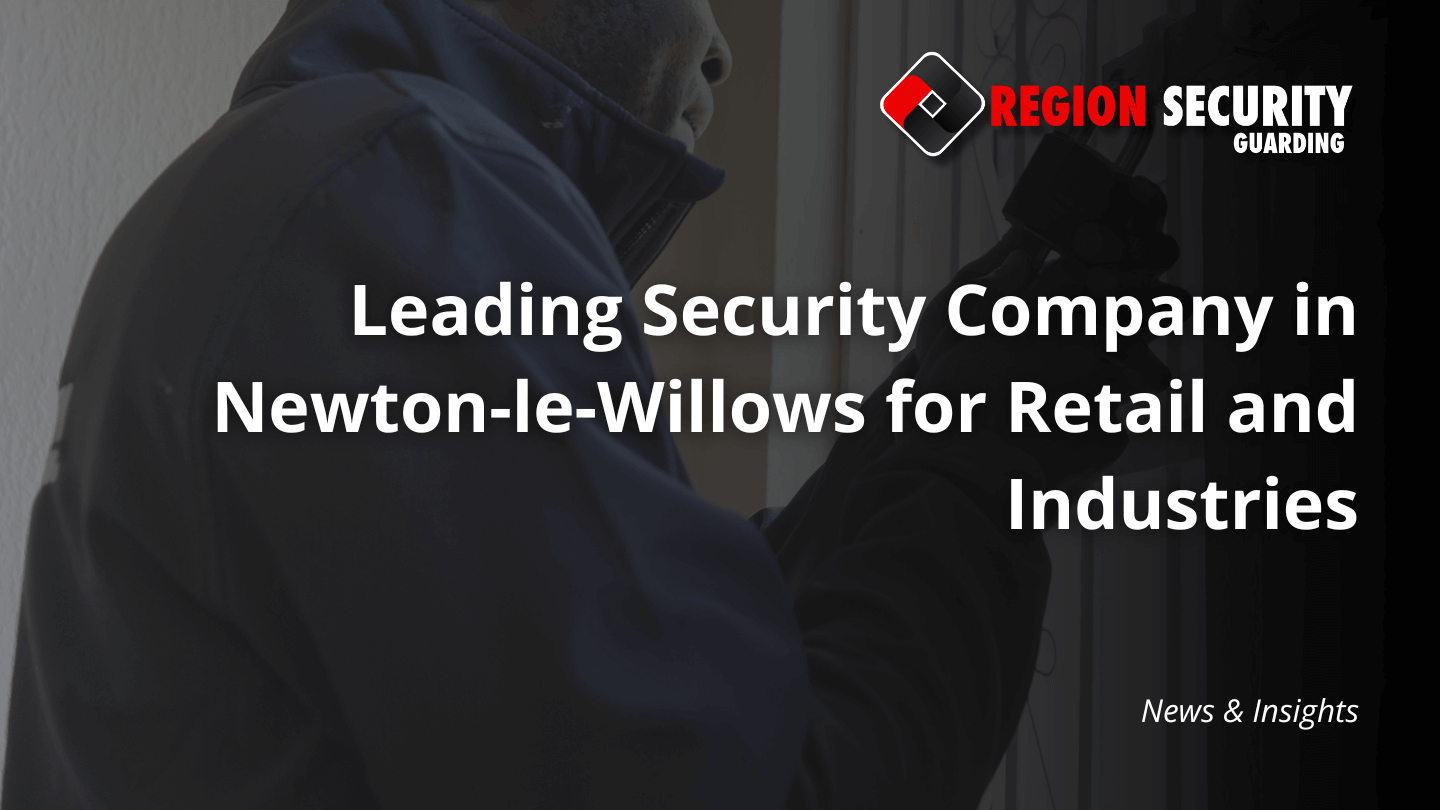 A security officer from a security company in Newton-le-Willows ensuring the safety of a commercial site by securing a key entry point.