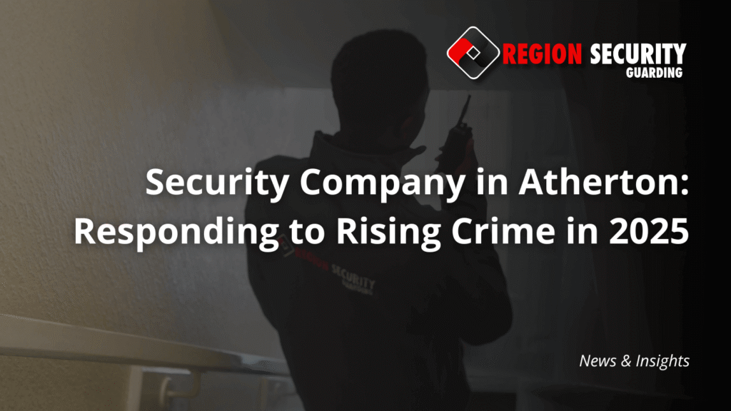 An expert from a security company in Atherton is shown on duty in a building, prepared to respond to a security issue.
