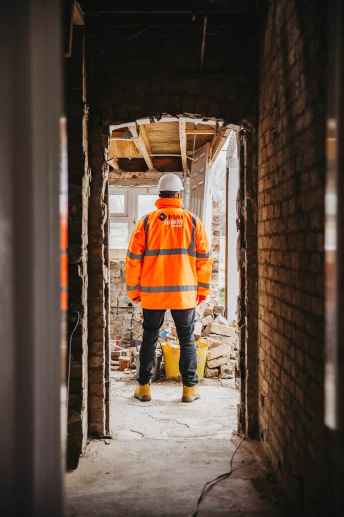 A static guard from region security guarding on-duty in construction site