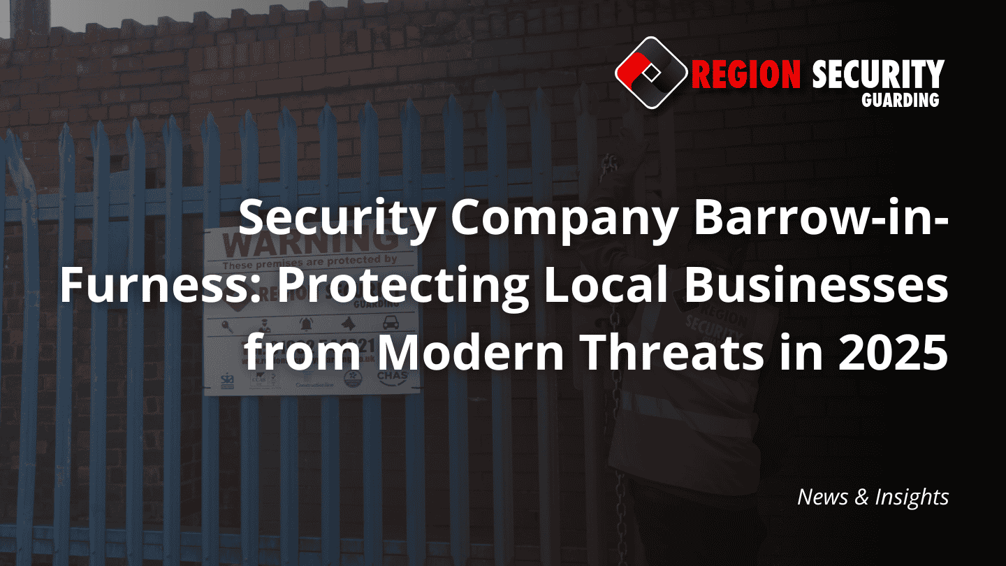 A industrial gate with a warning sign It's being monitored by a officer from a security company Barrow-in-Furness.