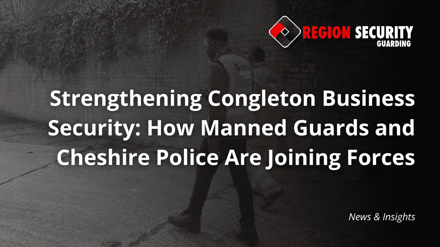 A pair of professional uniformed security guards conducting a site patrol, providing reliable Congleton business security services.