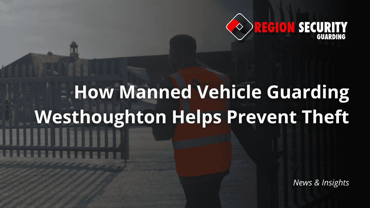 An officer performing manned vehicle guarding Westhoughton, managing access through a main gate to protect vehicles.
