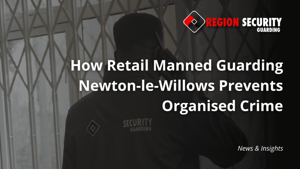 This image shows a security guard providing retail manned guarding Newton-le-Willows, managing access and responding to situations with a radio.