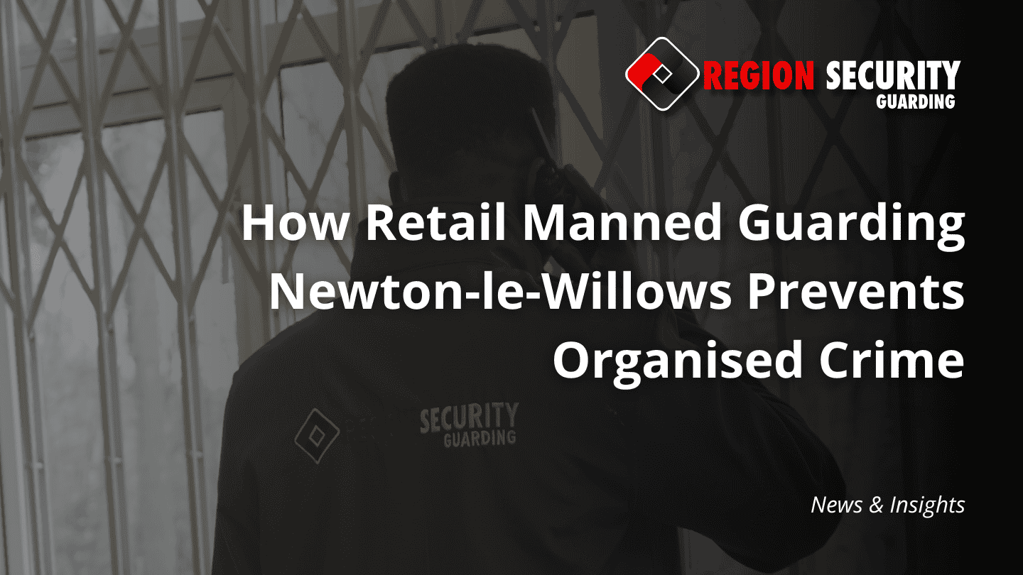 This image shows a security guard providing retail manned guarding Newton-le-Willows, managing access and responding to situations with a radio.