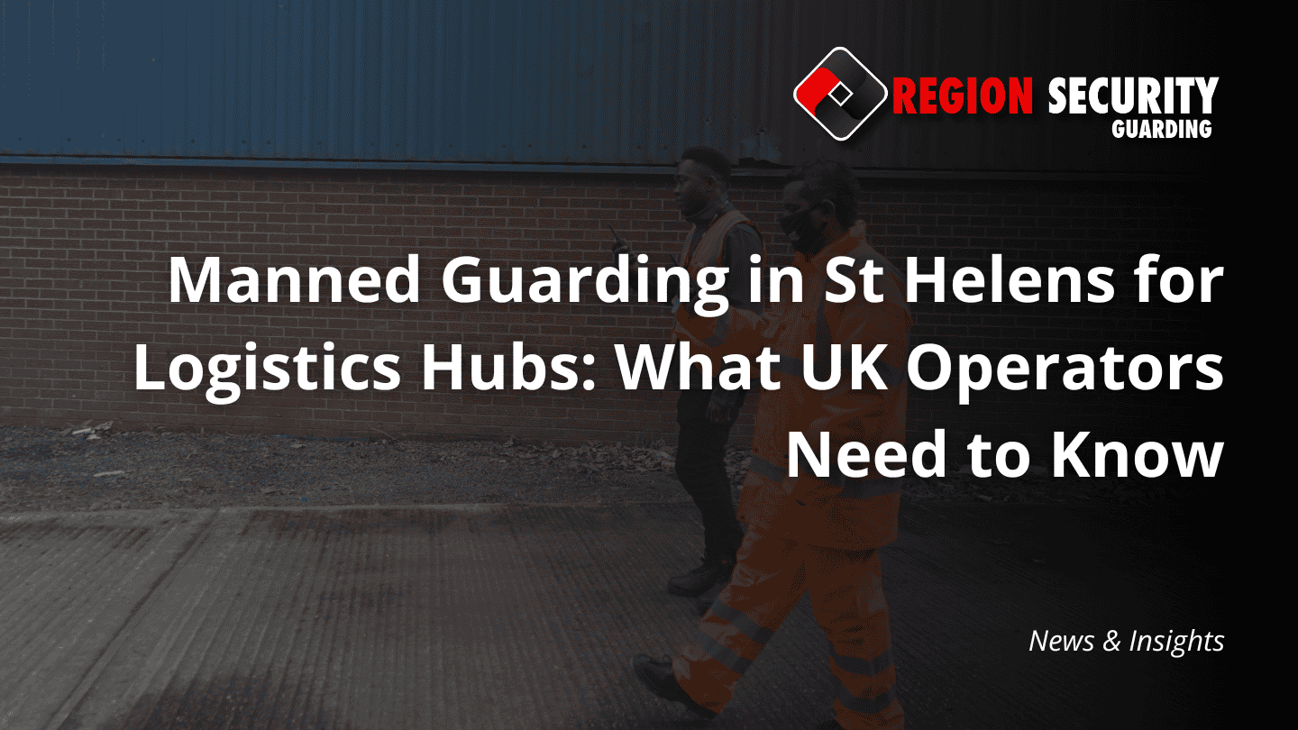 Two uniformed security officers conducting a patrol, which is a core part of manned guarding in St Helens services for logistics and industrial sites.