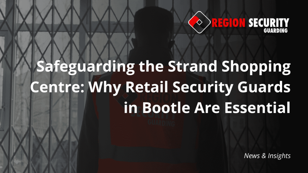 A attentive security officer, seen from the back, stands ready against a backdrop of a security grate. This highlights the role of retail security guards in Bootle in maintaining vigilance.