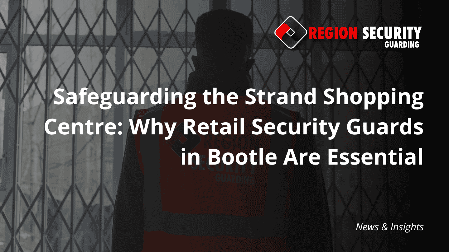 A attentive security officer, seen from the back, stands ready against a backdrop of a security grate. This highlights the role of retail security guards in Bootle in maintaining vigilance.