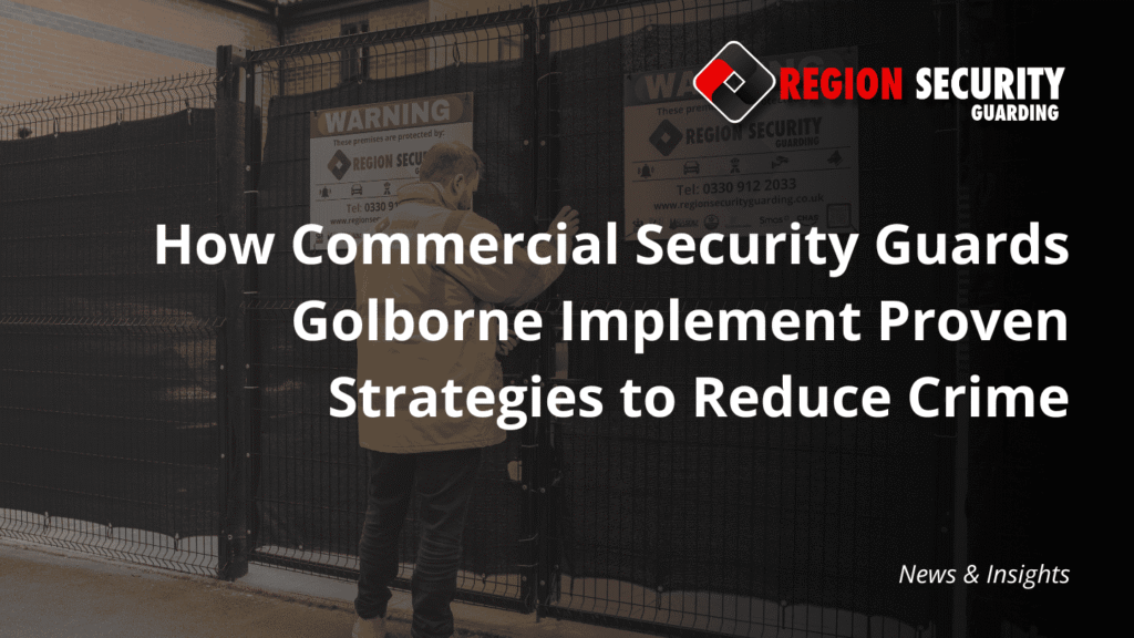 A guard on duty in a reflective jacket is operating a gate at a business premises, representing commercial security guards Golborne.