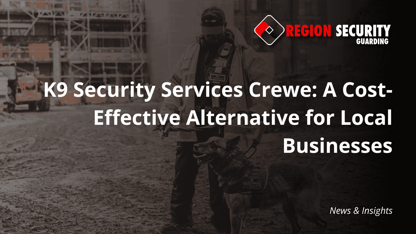 A professional handler and his security dog standing alert at an industrial site, illustrating K9 security services Crewe in action.