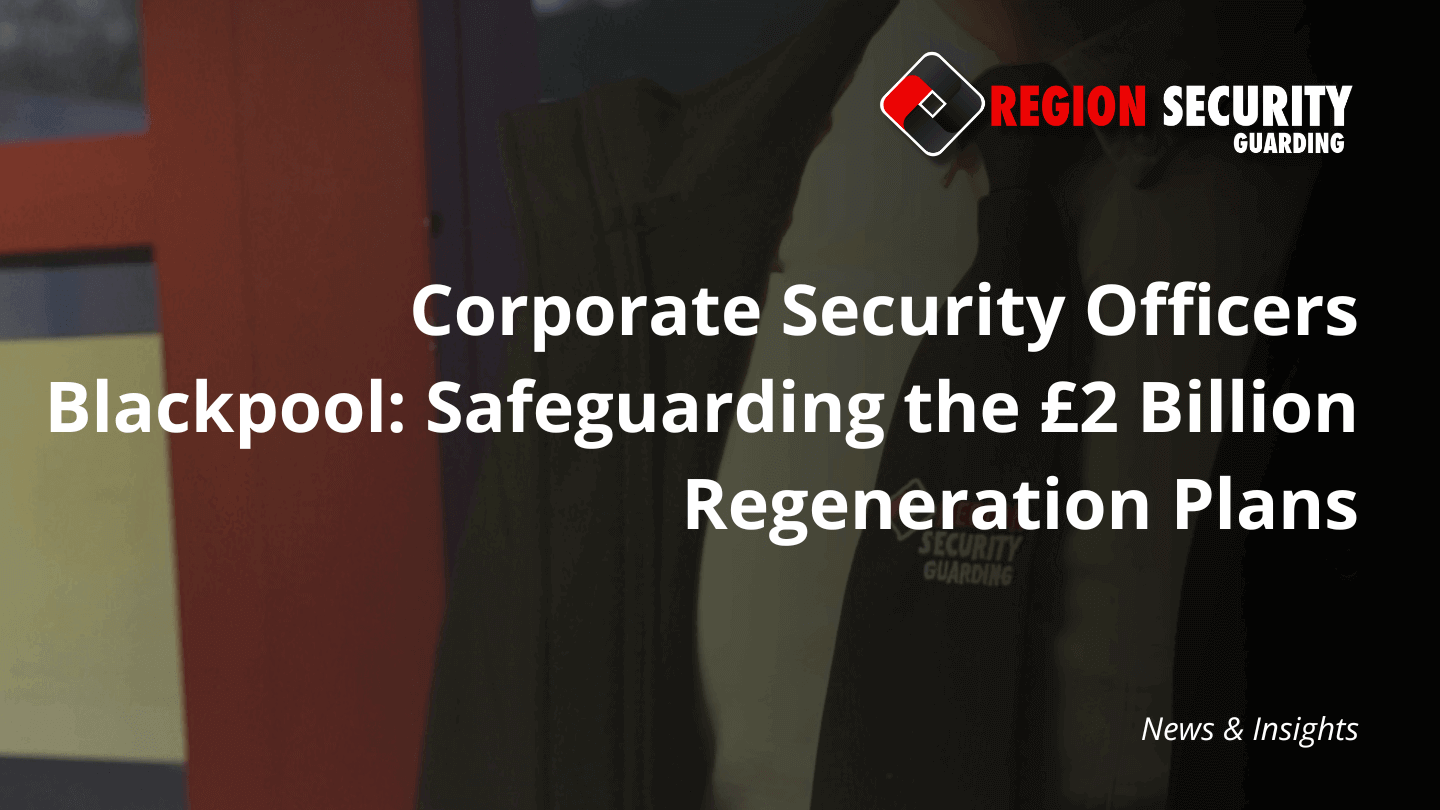 A professional security officer in a dark uniform is viewed from the chest up, representing corporate security officers Blackpool in action.
