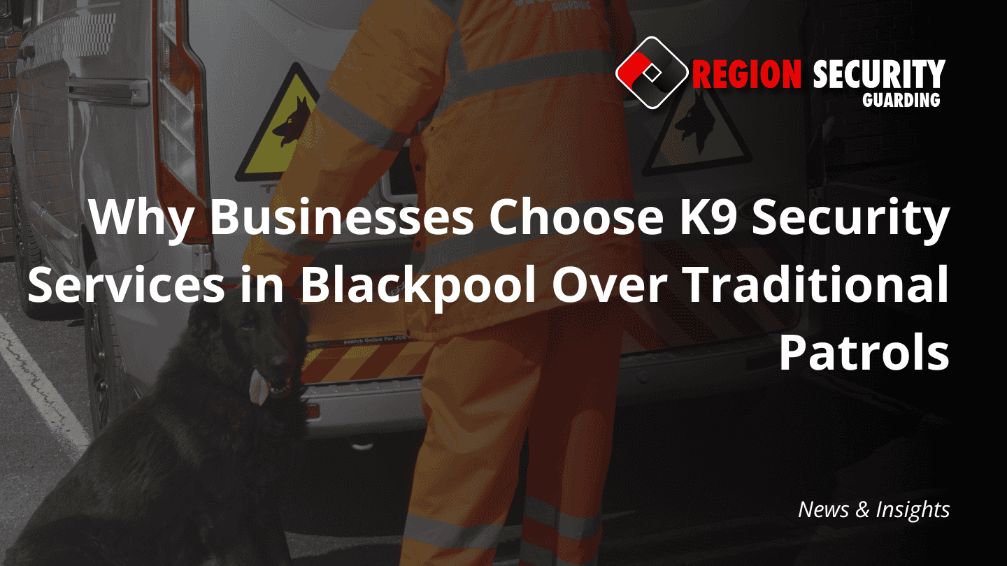 A security dog and handler next to a vehicle, representing professional K9 security services in Blackpool.