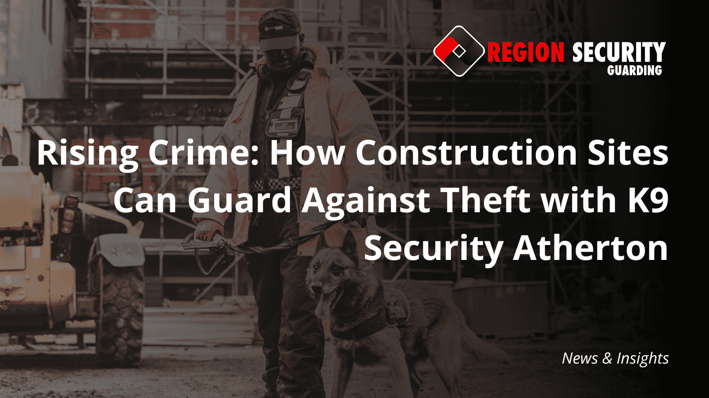 A security guard and his patrol dog standing on a construction site, providing K9 security Atherton.