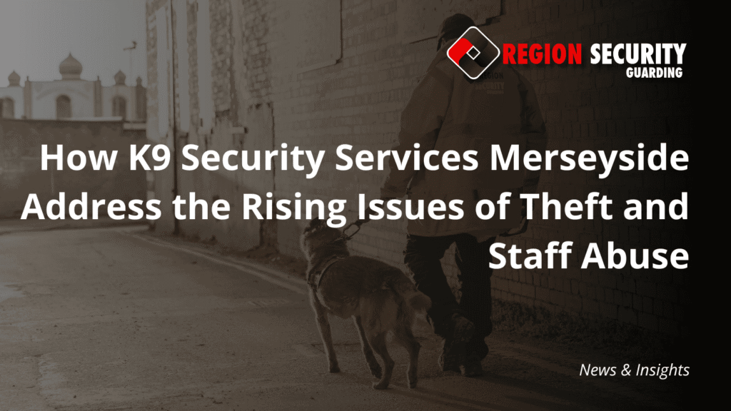 A trained guard and patrol dog on duty, illustrating the effectiveness of K9 security services Merseyside for enhanced protection.