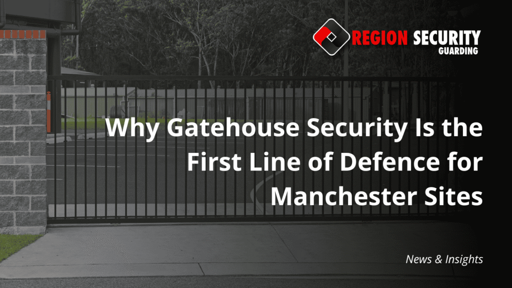 A large metal security gate standing in front of a site entrance, representing the effectiveness of professional gatehouse security for Manchester sites.