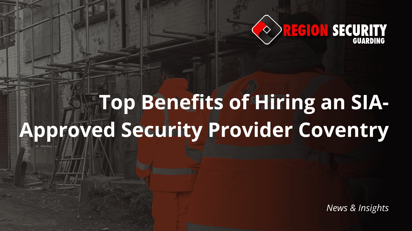 A pair of security guards in hi-vis gear patrolling a construction area, representing the professional services of an SIA Approved Security Provider Coventry.