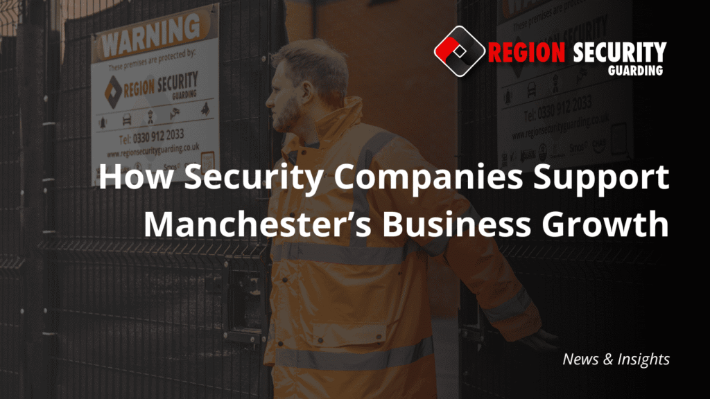 A uniformed security officer managing access control at a secure gate, illustrating dedicated business security Manchester services.