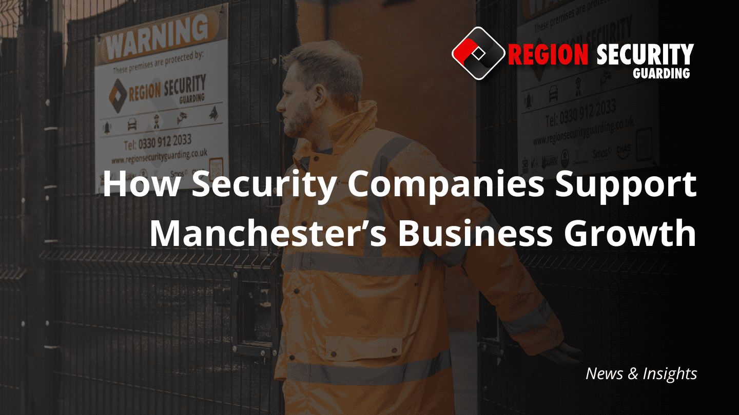 A uniformed security officer managing access control at a secure gate, illustrating dedicated business security Manchester services.