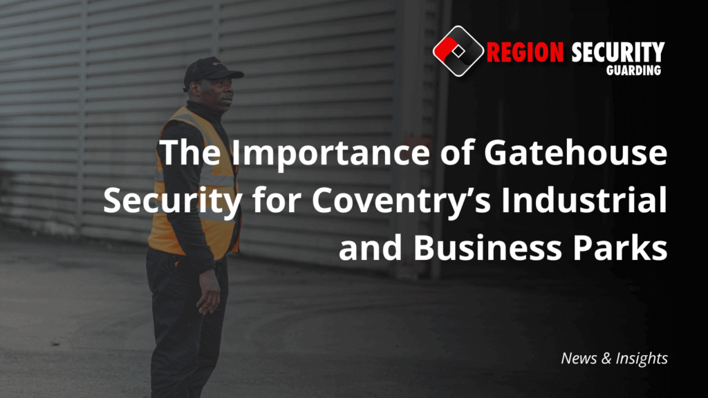 A vigilant security professional is on duty at an industrial entrance, representing effective gatehouse security for Coventry.