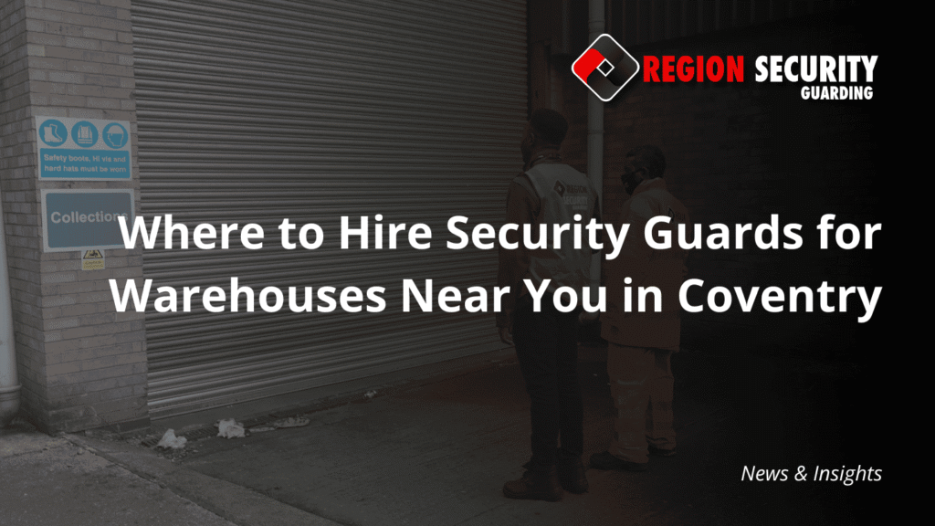 Guards patrol near a warehouse loading bay, representing the need to hire security guards for warehouses in Coventry.