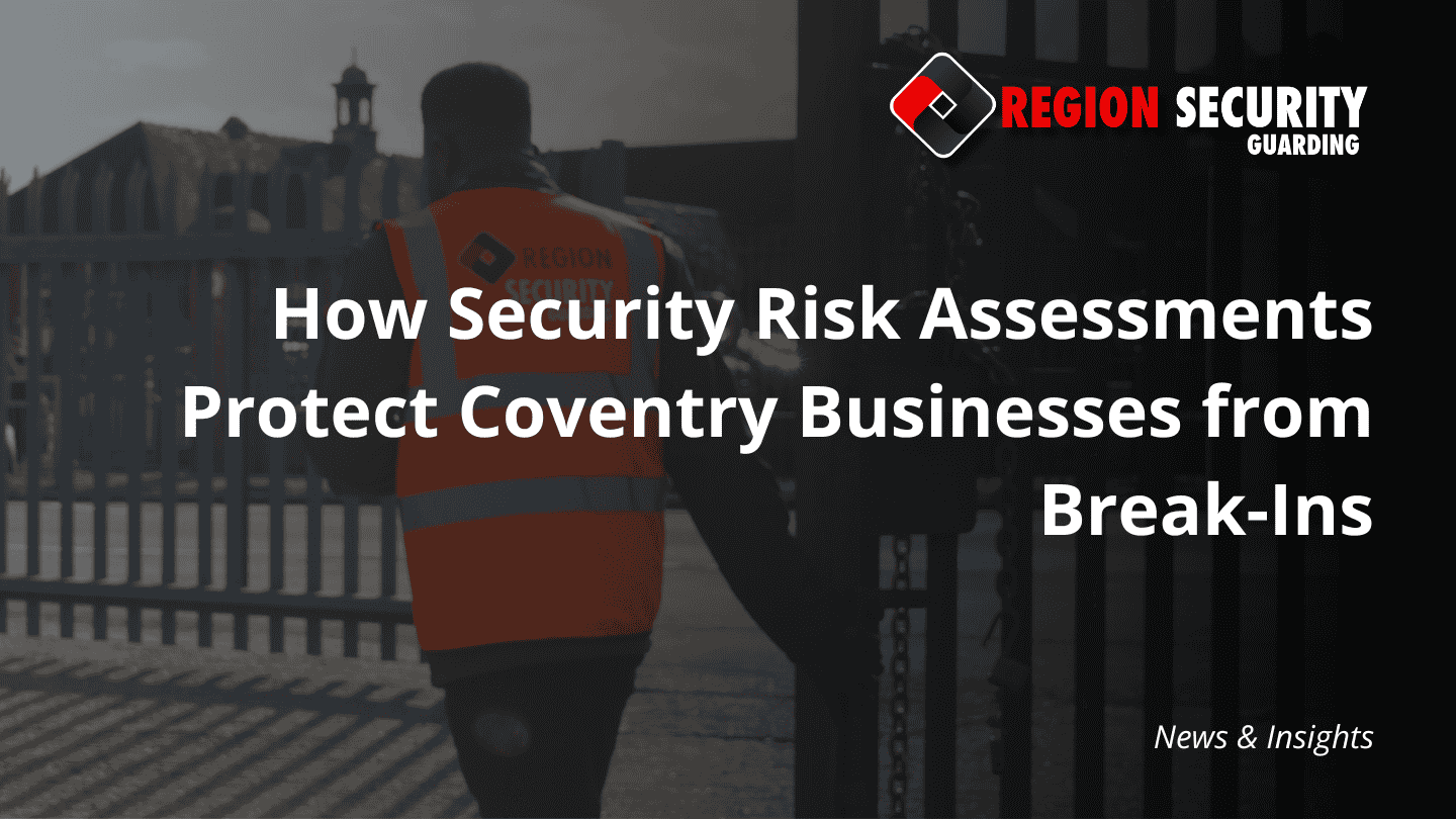On-site security officer evaluating entry points for security risk assessments Coventry at an industrial facility.