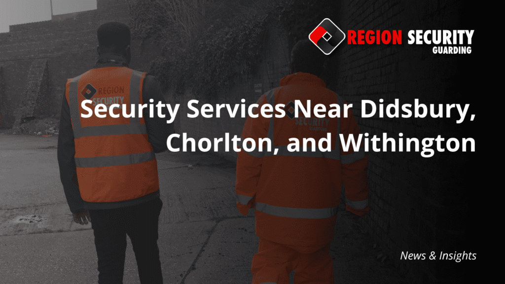 This image shows two security officers on patrol, illustrating the presence of dedicated local security providers South Manchester.