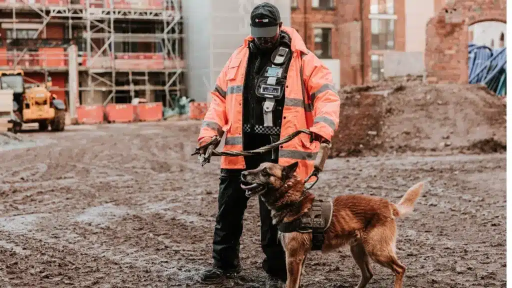 Security guards and technology protecting a construction site