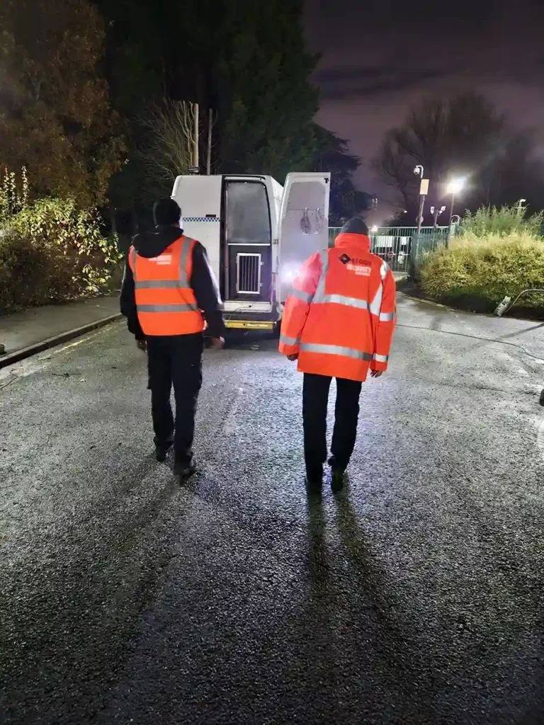 Security guards responding to alarm call at commercial property in Cardiff