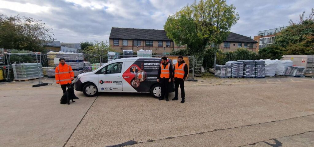 Mobile patrol security officer inspecting business premises in Cardiff