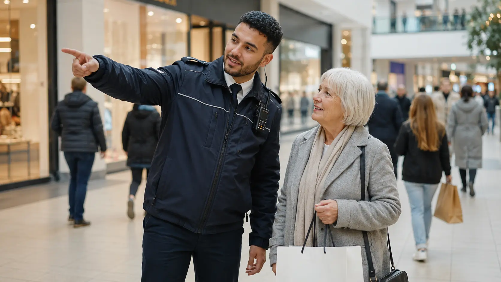 Uniformed SIA security guard in Manchester Arndale Centre