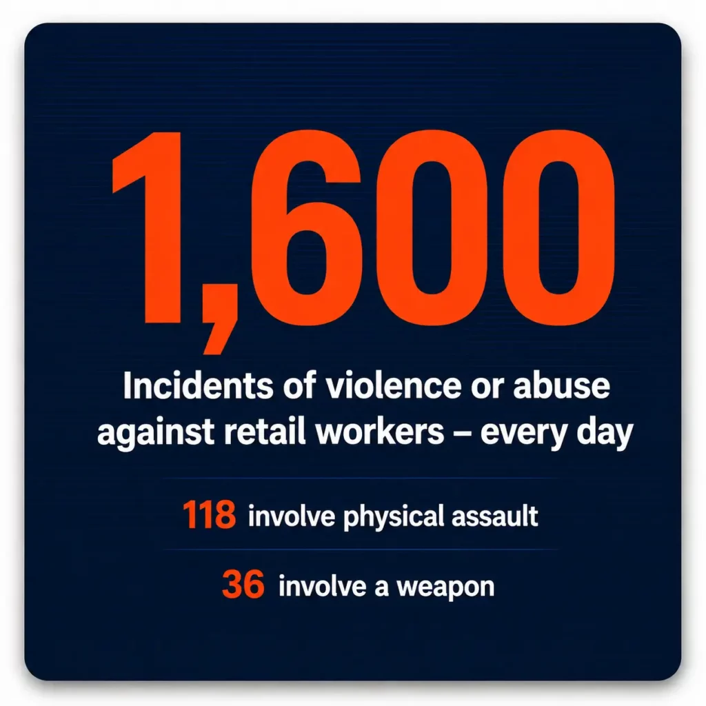 1600 daily incidents of violence against UK retail workers statistic 2026